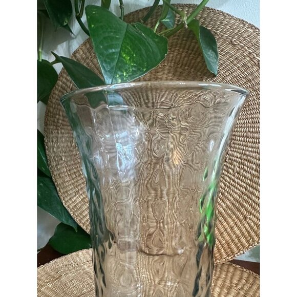 Textured Clear Glass Vase – 9” Tall, Flared Rim - Picture 2 of 11